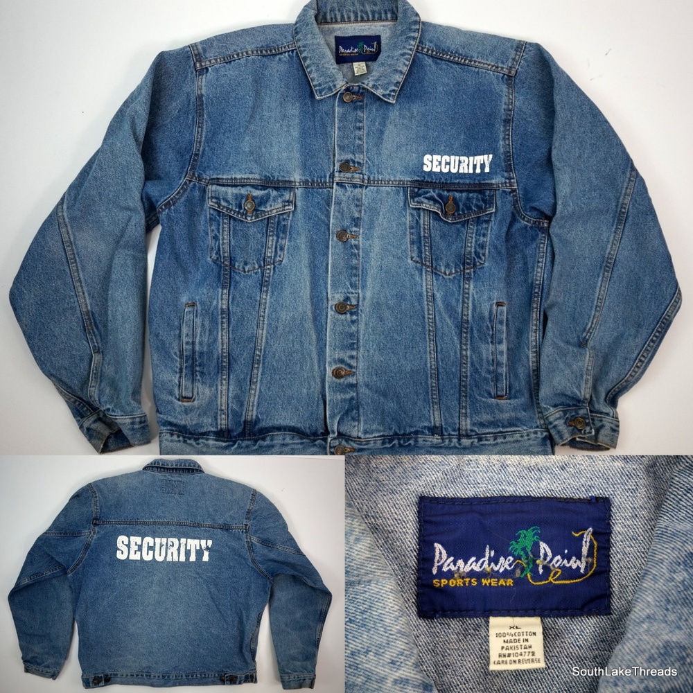 VTG 90s Men's Security Denim Jacket XL Blue